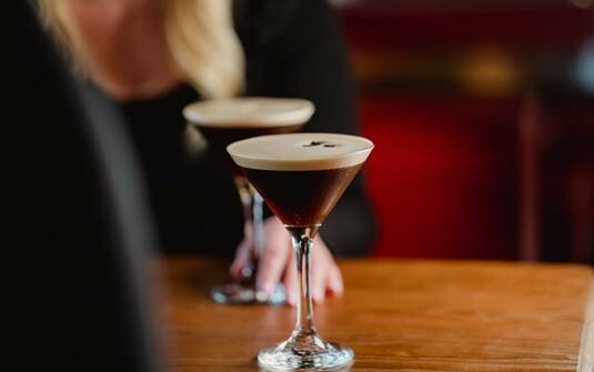 Two Espresso Martinis on counter