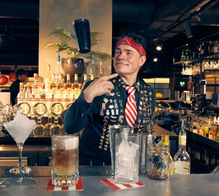 Bartender making cocktails